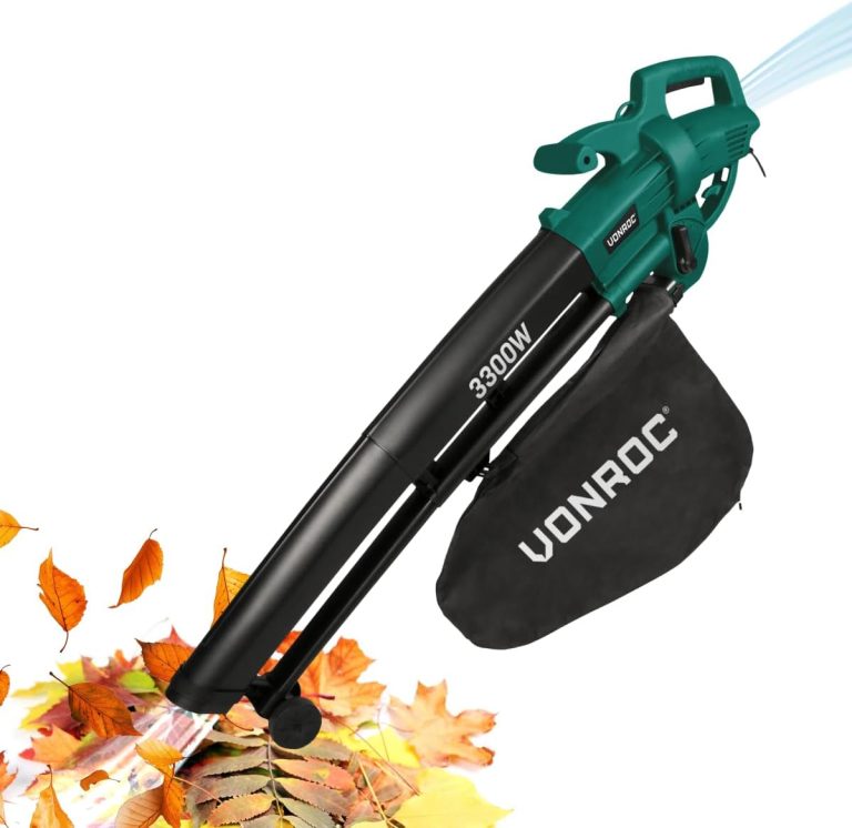 VONROC Souffleur de Feuilles 3-en-1 3300W – Souffler, Aspirer et Déchiqueter – Vitesse d’Air de 270km/h – Sac de Collecte de 40L, Bandoulière Inclus - Aspirateur Souffleur Feuilles Puissant